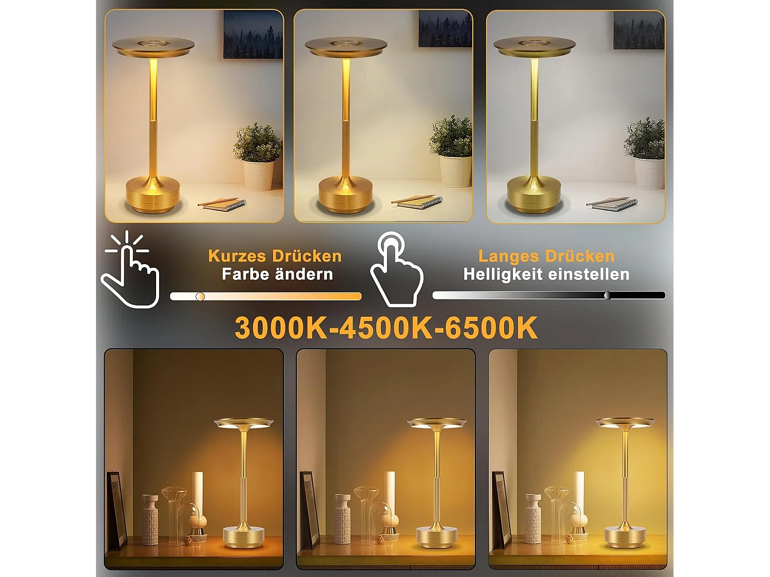 Lampe de chevet sans fil Nettlife à piles – Lampe de table LED tactile à intensité variable, lot de 2 avec batterie rechargeable USB