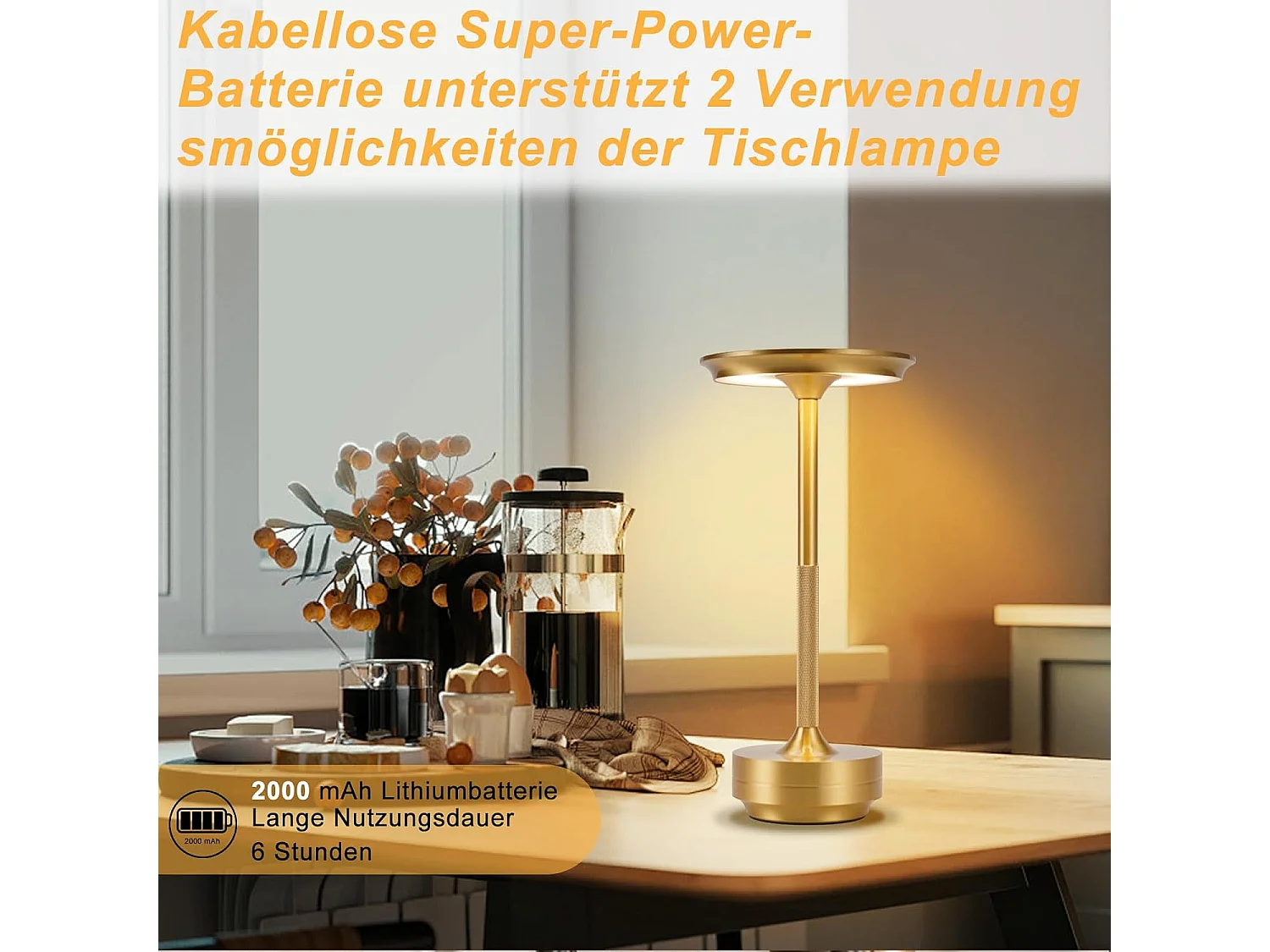 Lampe de chevet sans fil Nettlife à piles – Lampe de table LED tactile à intensité variable, lot de 2 avec batterie rechargeable USB