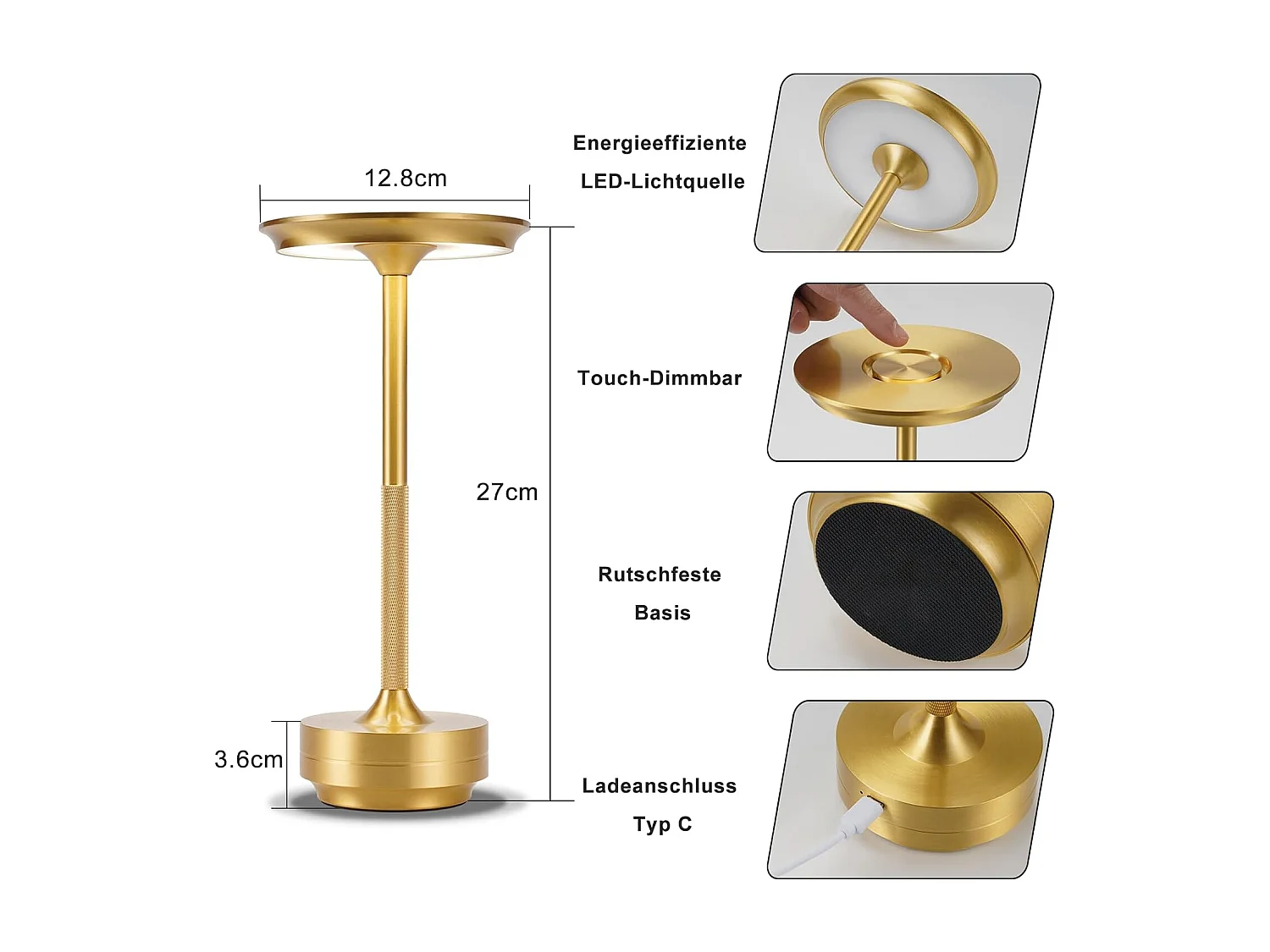 Lampe de chevet sans fil Nettlife à piles – Lampe de table LED tactile à intensité variable, lot de 2 avec batterie rechargeable USB