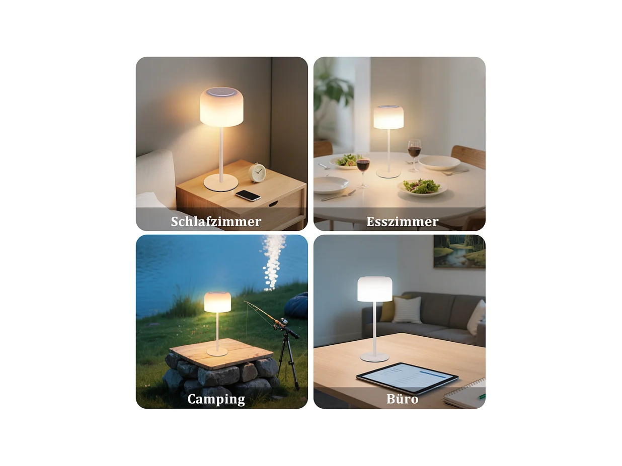 Lampe de table LED NETTLIFE sans fil, lampe de table à piles, intensité variable 3 000 K-6 500 K, rechargeable par USB-C, hauteur réglable, étanche