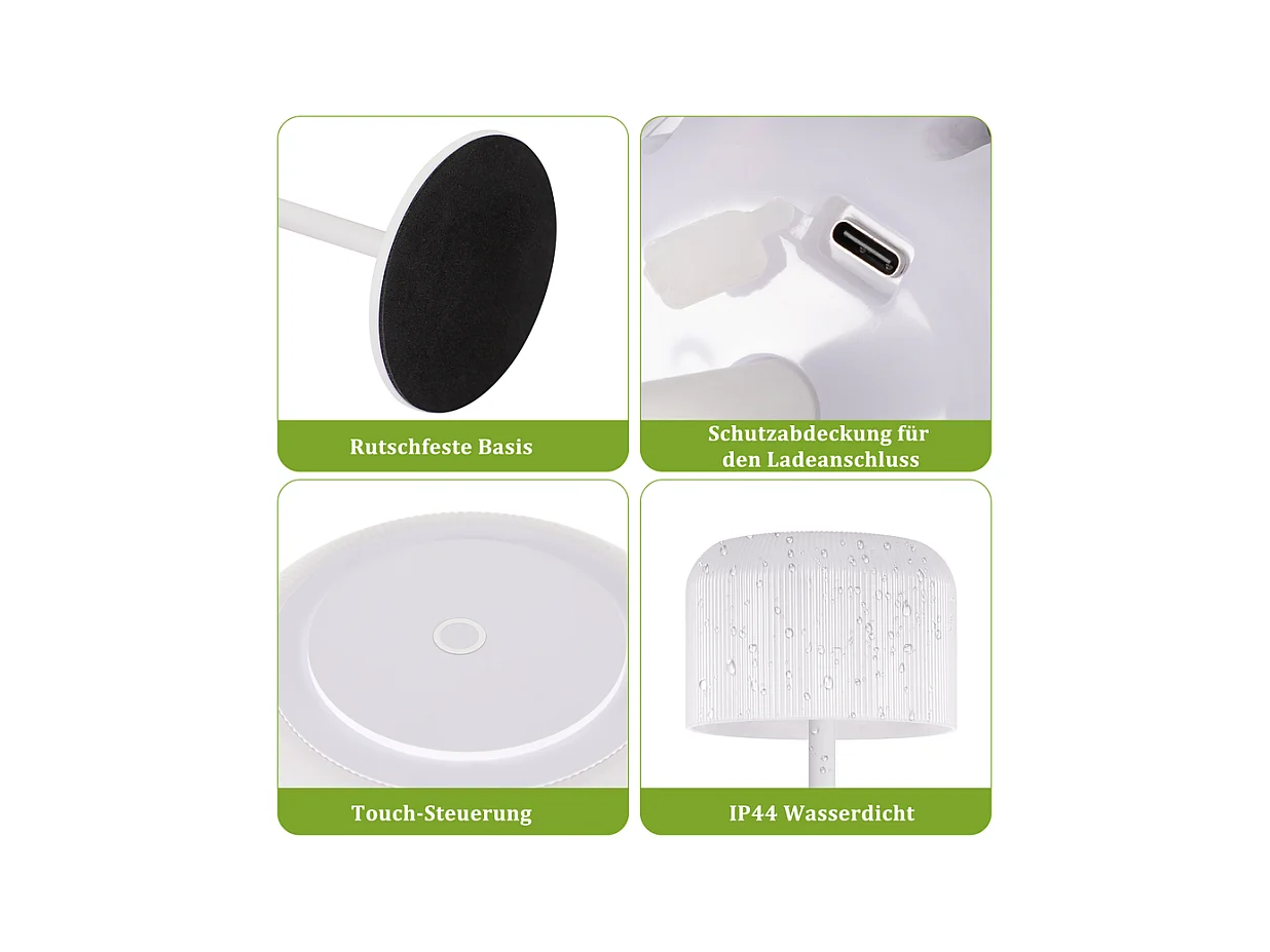 Lampe de table LED NETTLIFE sans fil, lampe de table à piles, intensité variable 3 000 K-6 500 K, rechargeable par USB-C, hauteur réglable, étanche