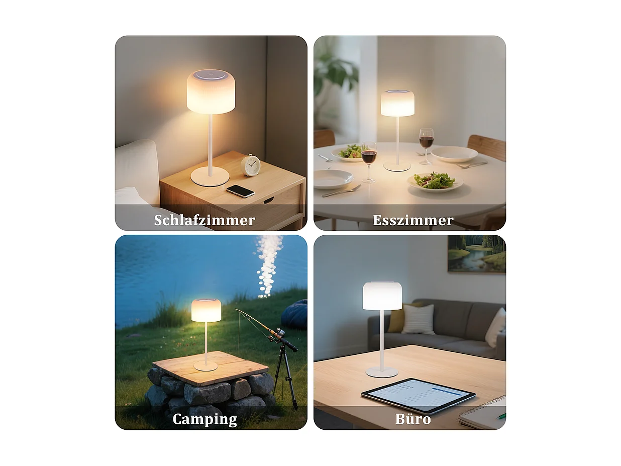 Lampe de table LED NETTLIFE sans fil, lampe de table à piles, intensité variable 3 000 K-6 500 K, rechargeable par USB-C, hauteur réglable, étanche