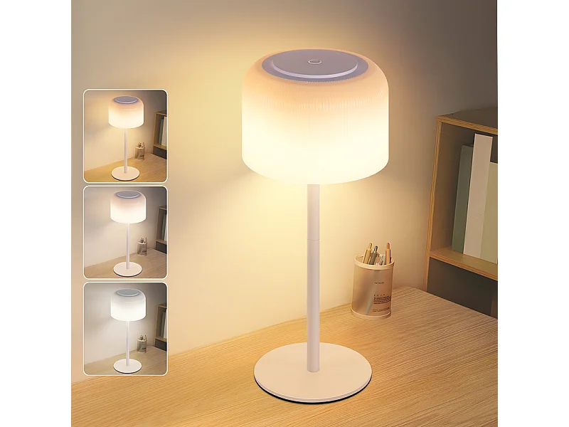 Bezprzewodowa lampa stołowa LED NETTLIFE, zasilana bateryjnie, ściemnialna w zakresie 3000–6500 K, ładowana przez USB-C, regulowana wysokość, wodoodporna