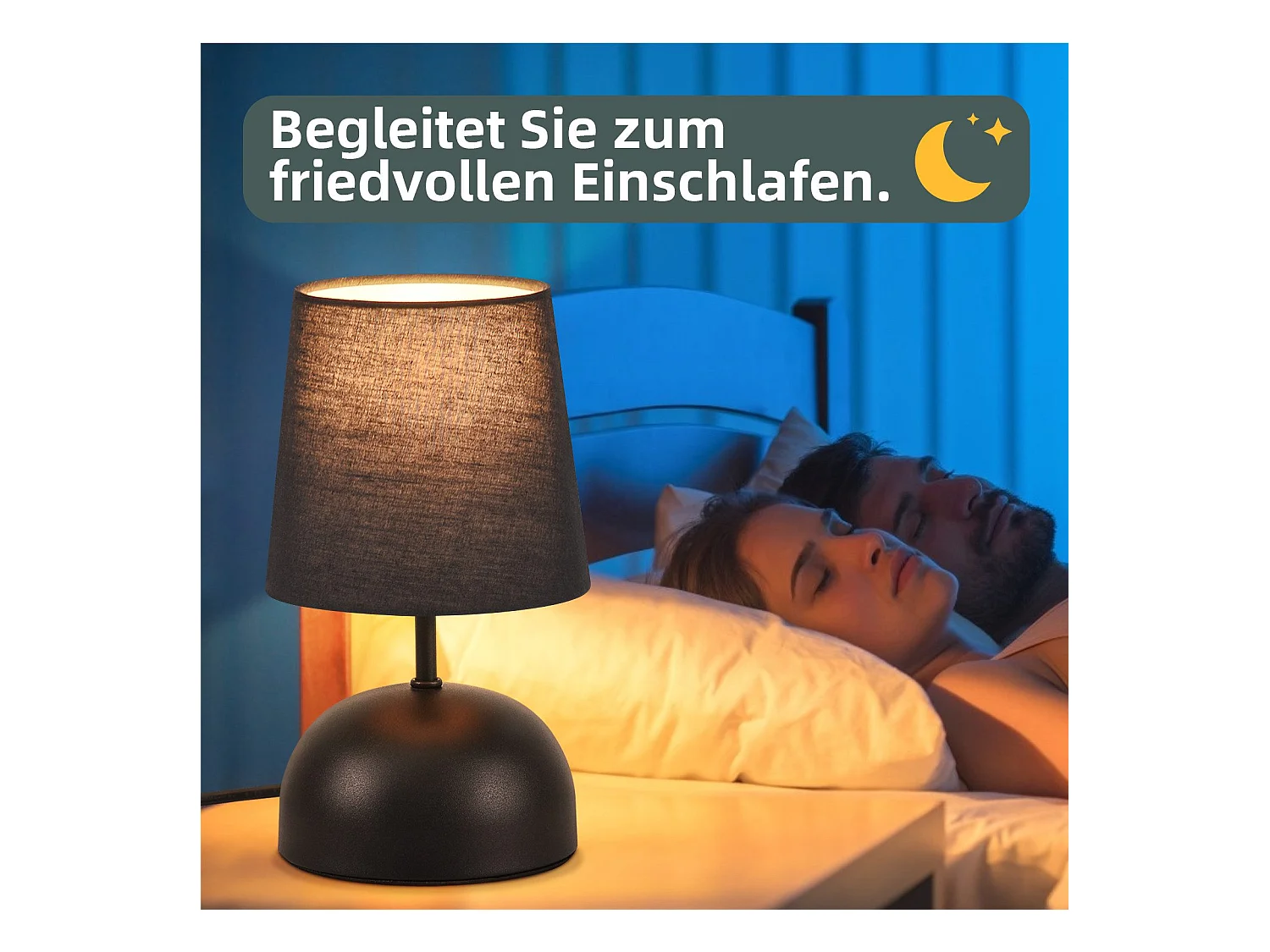 NETTLIFE Lampe de chevet avec câble lampe de table en tissu noir lit de chambre moderne avec câble, sans ampoule