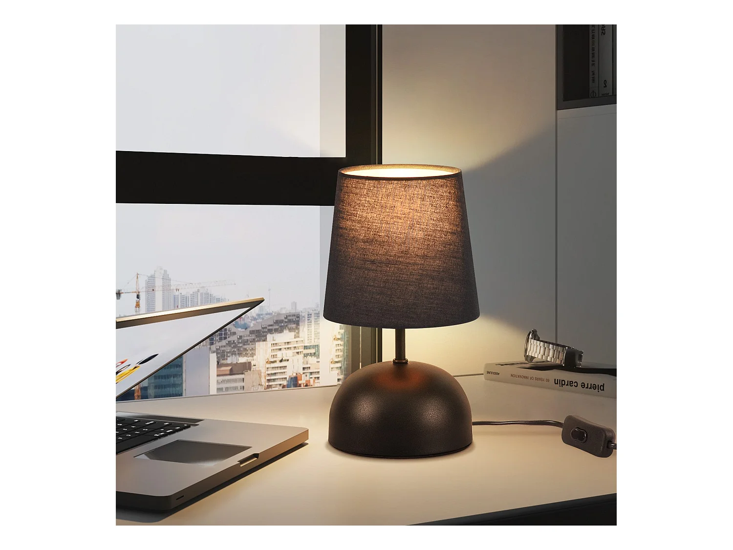 NETTLIFE Lampe de chevet avec câble lampe de table en tissu noir lit de chambre moderne avec câble, sans ampoule