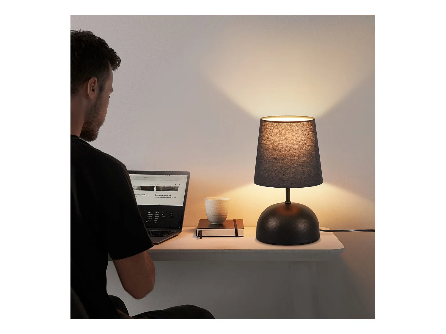 NETTLIFE Lampe de chevet avec câble lampe de table en tissu noir lit de chambre moderne avec câble, sans ampoule