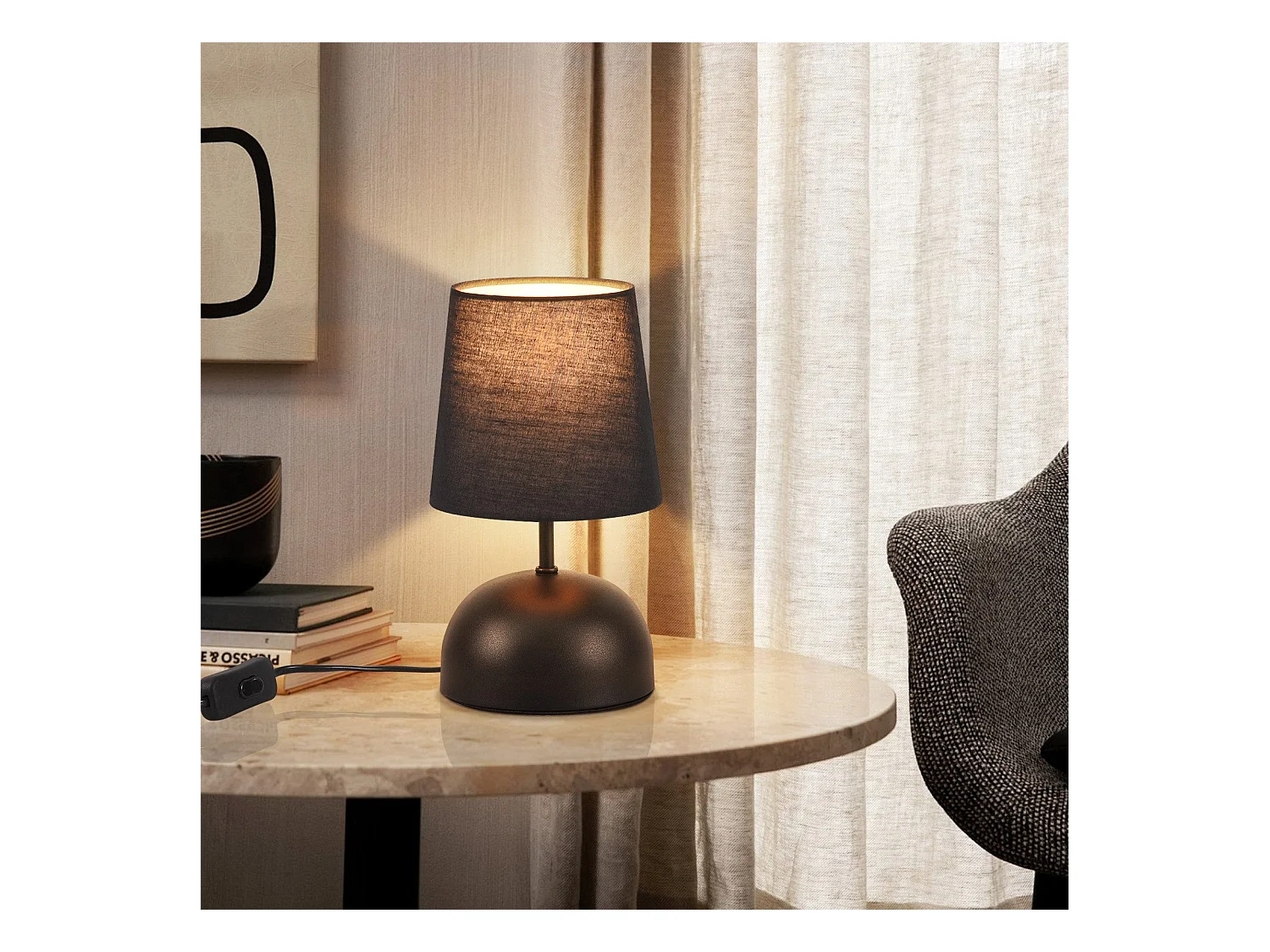 NETTLIFE Lampe de chevet avec câble lampe de table en tissu noir lit de chambre moderne avec câble, sans ampoule