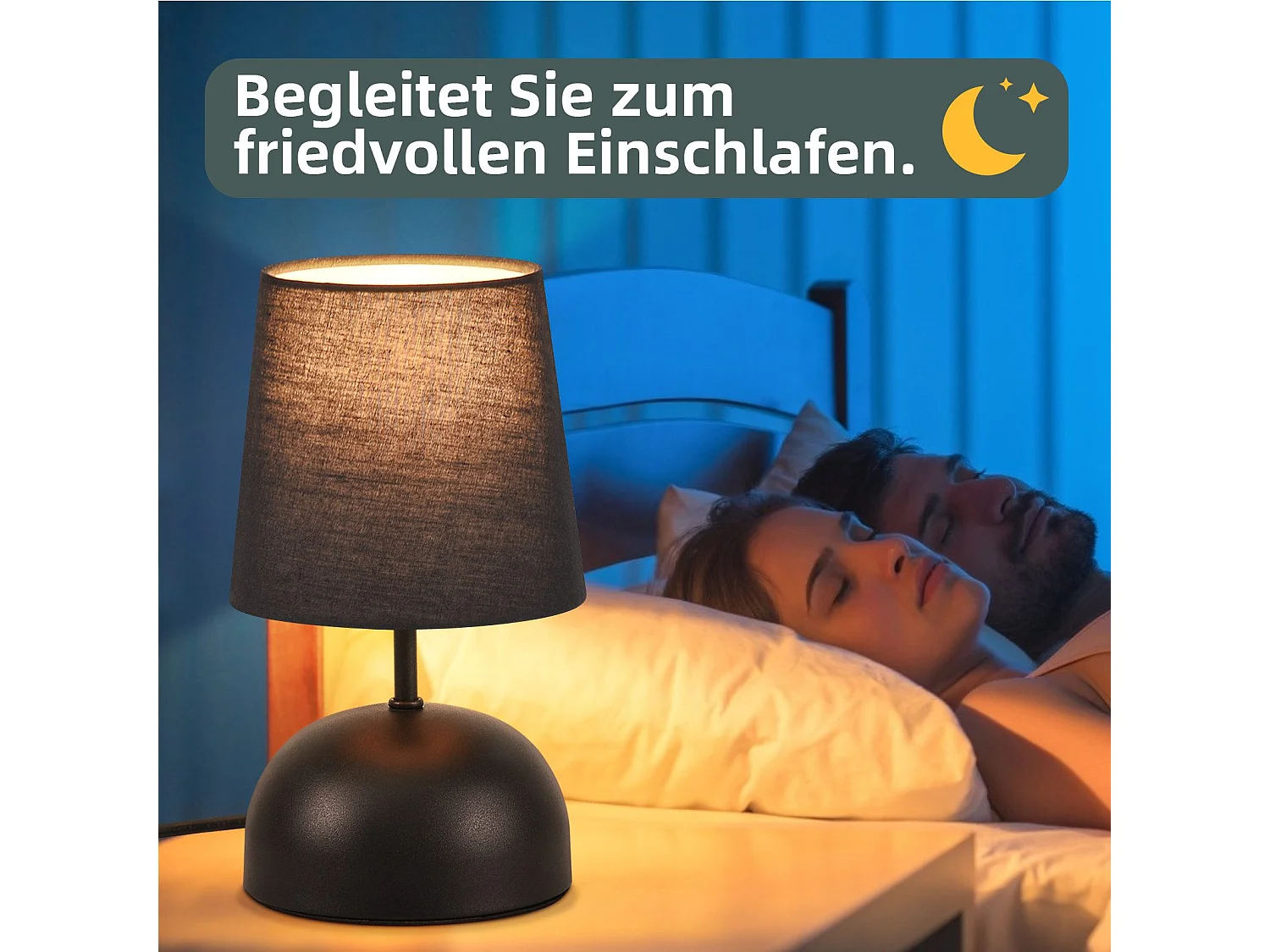 NETTLIFE Lampe de chevet avec câble lampe de table en tissu noir lit de chambre moderne avec câble, sans ampoule