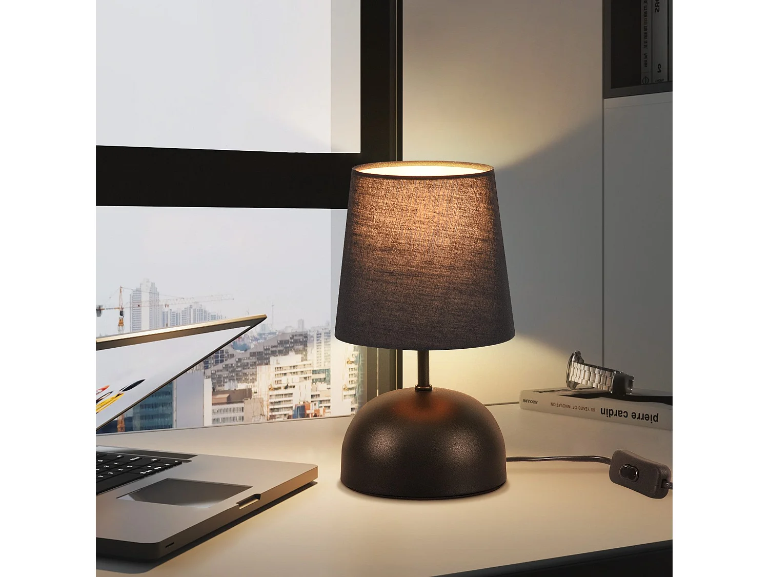 NETTLIFE Lampe de chevet avec câble lampe de table en tissu noir lit de chambre moderne avec câble, sans ampoule