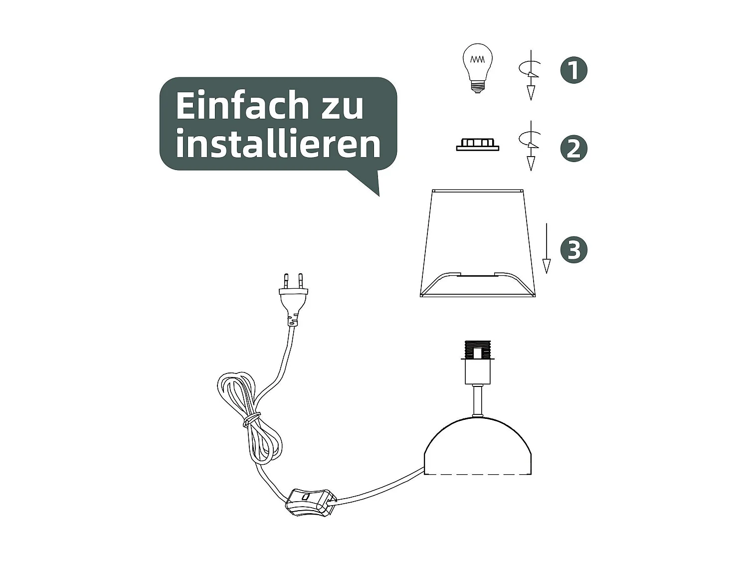 NETTLIFE Lampe de chevet avec câble lampe de table en tissu noir lit de chambre moderne avec câble, sans ampoule