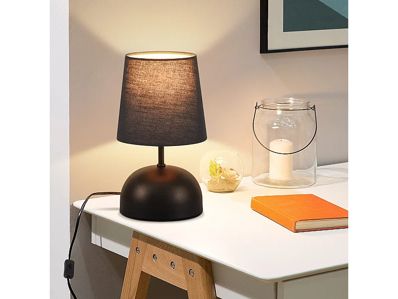 NETTLIFE Lampe de chevet avec câble lampe de table en tissu noir lit de chambre moderne avec câble, sans ampoule