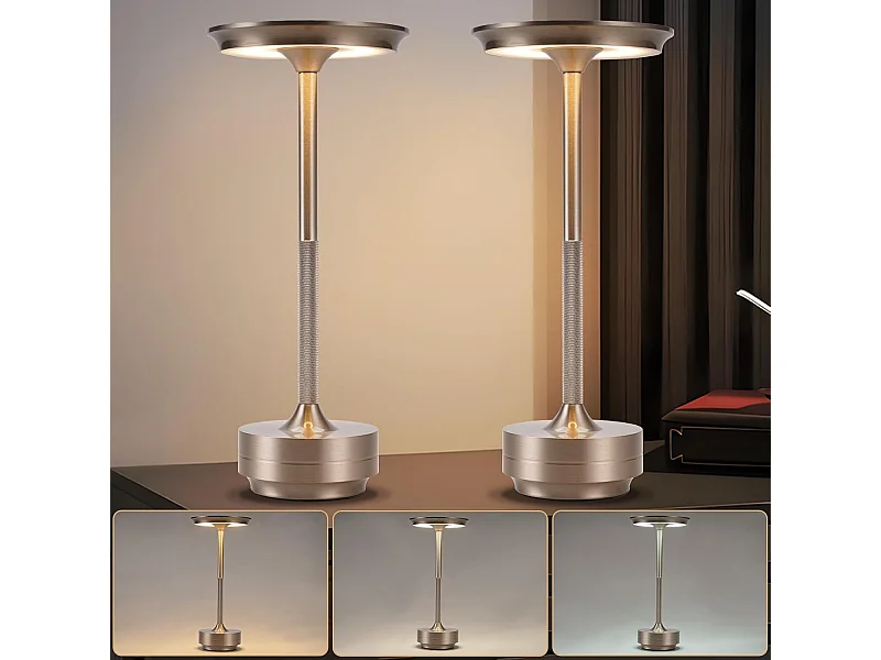Lampe de chevet Nettlife sans fil, lampe de table LED à batterie, lampe tactile à intensité variable avec batterie rechargeable USB, lot de 2