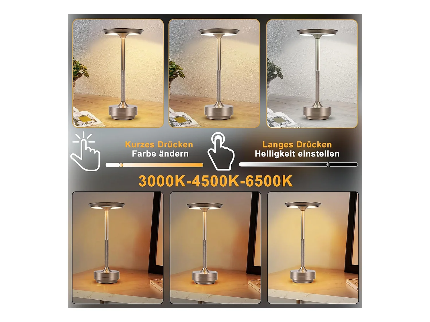 Lampe de chevet Nettlife sans fil, lampe de table LED à batterie, lampe tactile à intensité variable avec batterie rechargeable USB, lot de 2