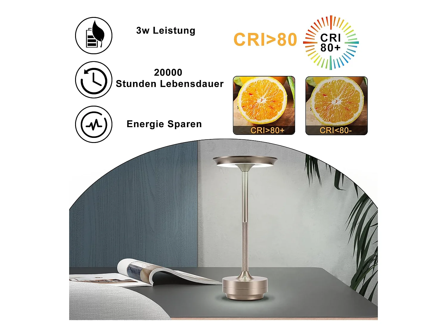 Lampe de chevet Nettlife sans fil, lampe de table LED à batterie, lampe tactile à intensité variable avec batterie rechargeable USB, lot de 2