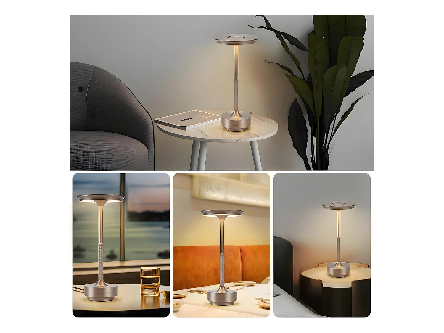 Lampe de chevet Nettlife sans fil, lampe de table LED à batterie, lampe tactile à intensité variable avec batterie rechargeable USB, lot de 2