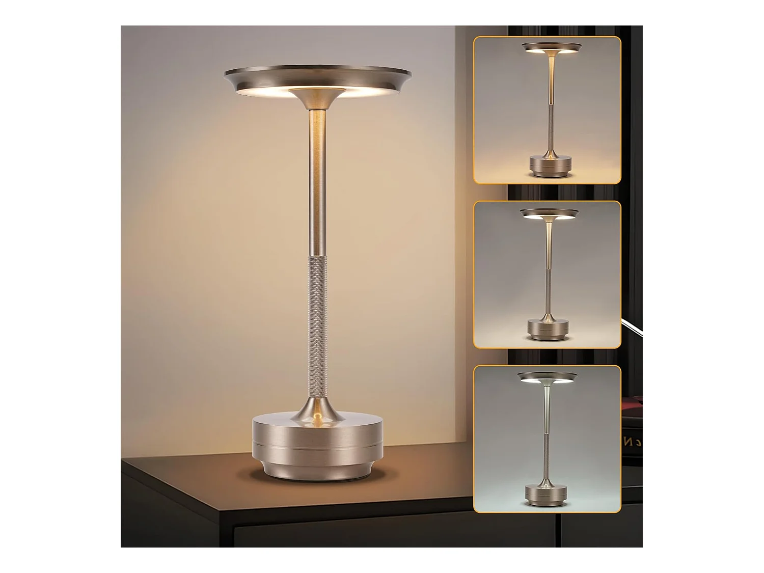 Lampe de chevet Nettlife sans fil, lampe de table LED à batterie, lampe tactile à intensité variable avec batterie rechargeable USB, lot de 2