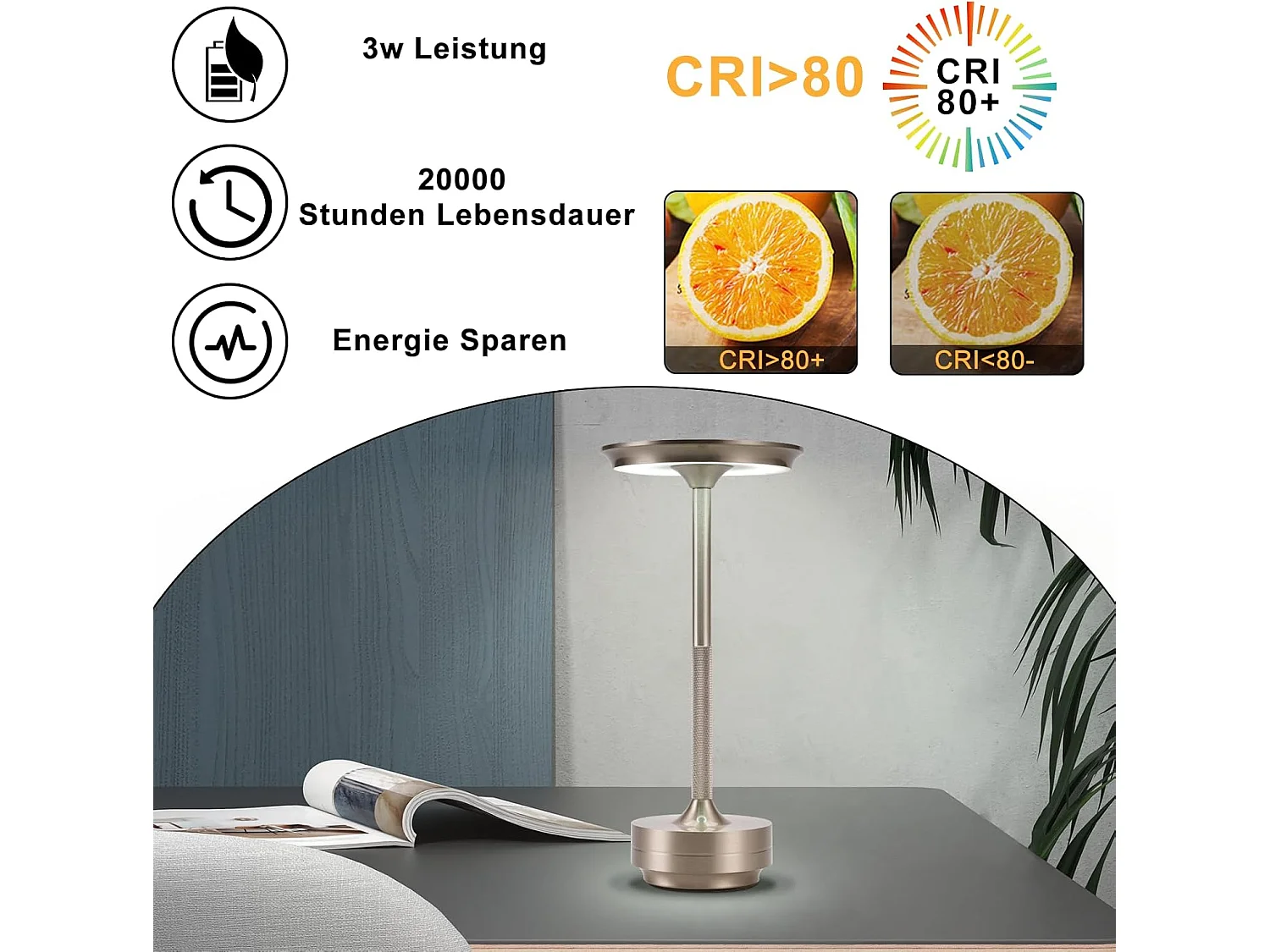Lampe de chevet Nettlife sans fil, lampe de table LED à batterie, lampe tactile à intensité variable avec batterie rechargeable USB, lot de 2