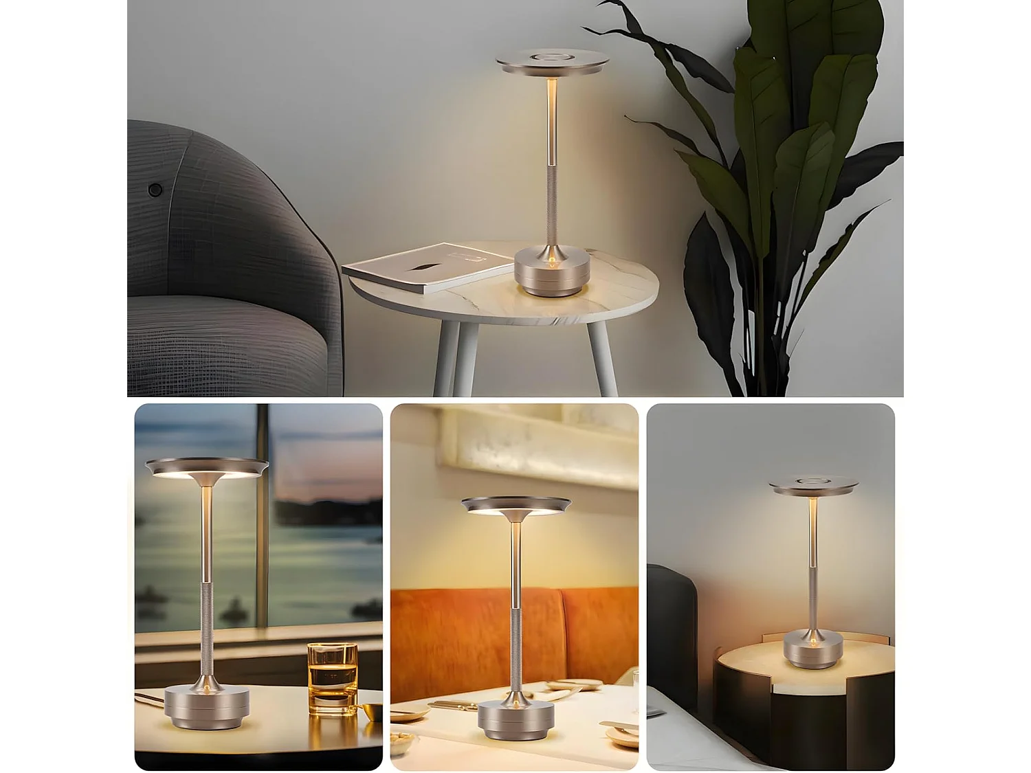 Lampe de chevet Nettlife sans fil, lampe de table LED à batterie, lampe tactile à intensité variable avec batterie rechargeable USB, lot de 2