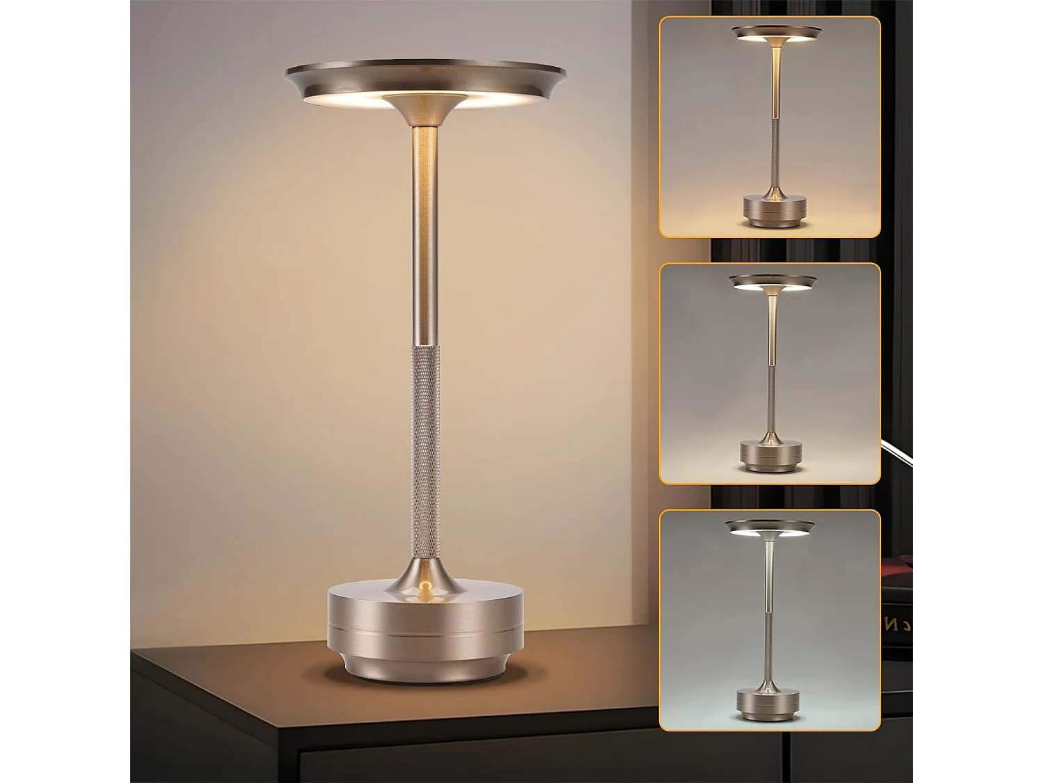 Lampe de chevet Nettlife sans fil, lampe de table LED à batterie, lampe tactile à intensité variable avec batterie rechargeable USB, lot de 2