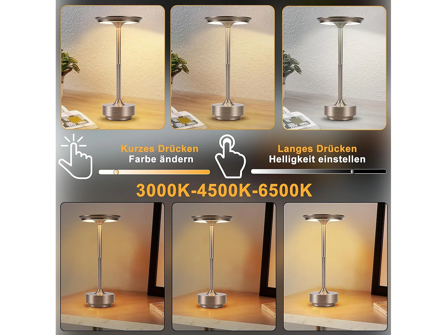 Lampe de chevet Nettlife sans fil, lampe de table LED à batterie, lampe tactile à intensité variable avec batterie rechargeable USB, lot de 2