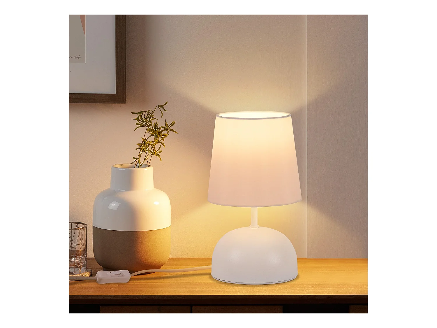 NETTLIFE Lampe de chevet avec câble lampe de table en tissu blanc lit de chambre moderne avec câble sans ampoule