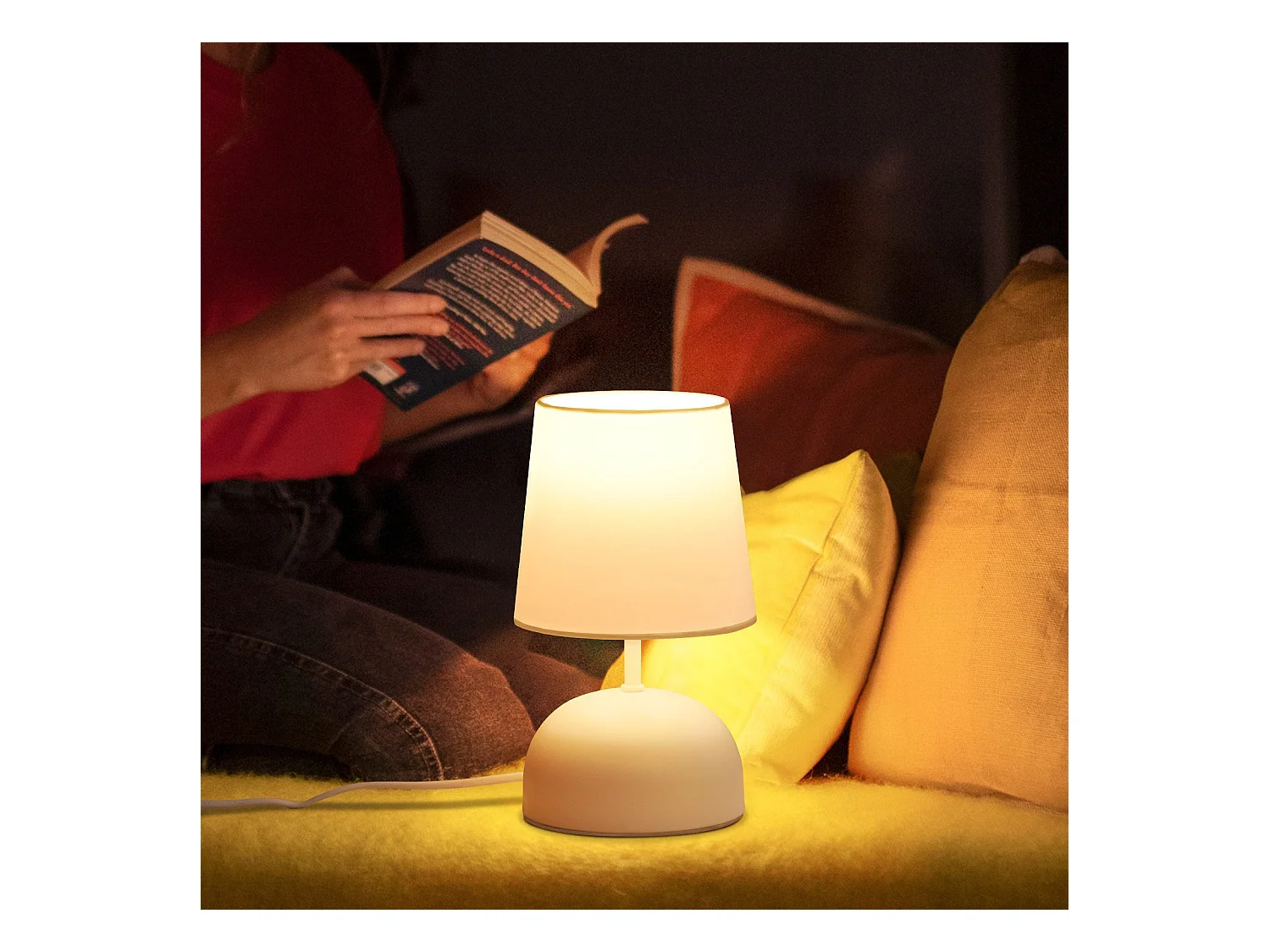 NETTLIFE Lampe de chevet avec câble lampe de table en tissu blanc lit de chambre moderne avec câble sans ampoule