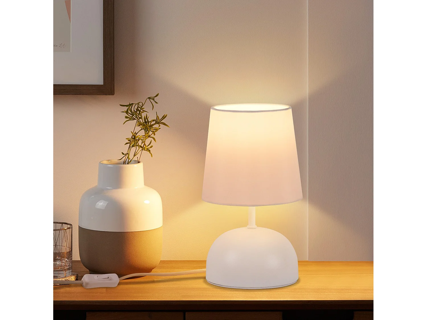 NETTLIFE Lampe de chevet avec câble lampe de table en tissu blanc lit de chambre moderne avec câble sans ampoule