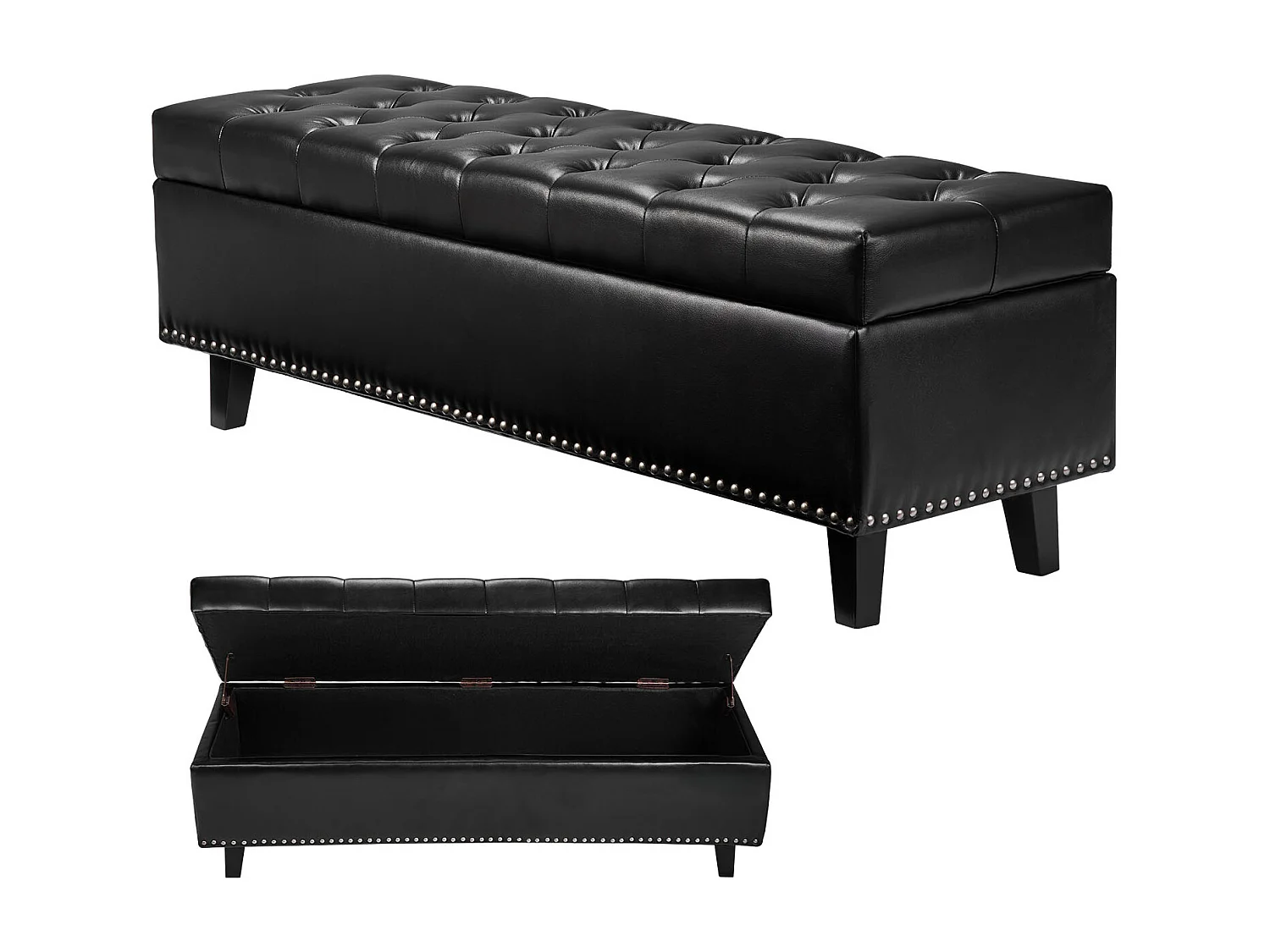 Banco Pie de Cama SucceBuy Baúl Capitoneado 130,5 cm, Pie de Cama en Cuero PU con Espacio de Almacenamiento y Patas de Madera, Banco Elegante