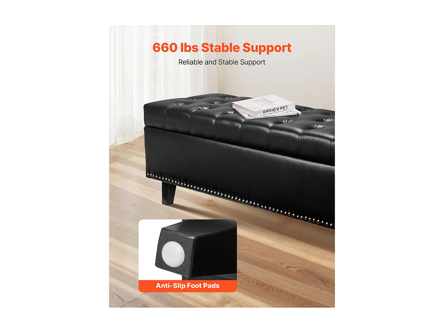 Banco Pie de Cama SucceBuy Baúl Capitoneado 130,5 cm, Pie de Cama en Cuero PU con Espacio de Almacenamiento y Patas de Madera, Banco Elegante