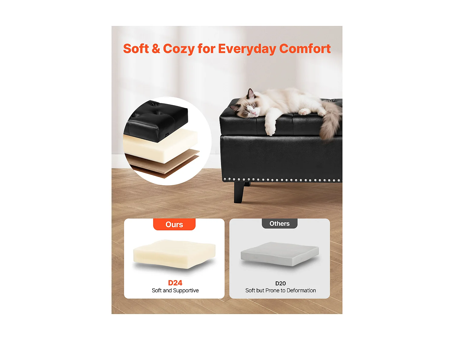 Banco Pie de Cama SucceBuy Baúl Capitoneado 130,5 cm, Pie de Cama en Cuero PU con Espacio de Almacenamiento y Patas de Madera, Banco Elegante