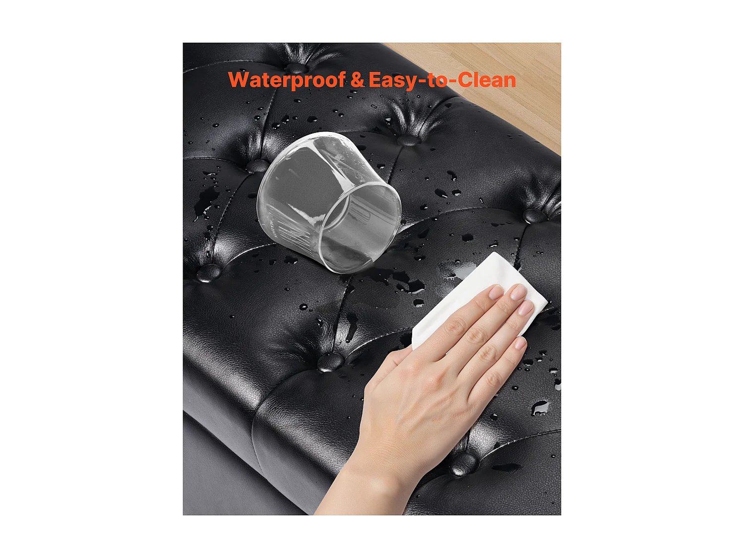 Banco Pie de Cama SucceBuy Baúl Capitoneado 130,5 cm, Pie de Cama en Cuero PU con Espacio de Almacenamiento y Patas de Madera, Banco Elegante