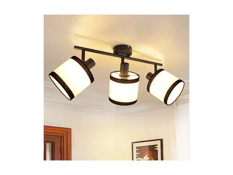 Spot de plafond NETTLIFE noir 3 flammes - Spots de plafond E14 Plafonnier tissu pivotant 350° Lampe de cuisine vintage(sans ampoule)