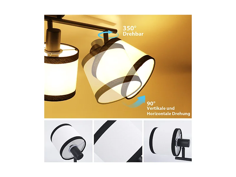 Spot de plafond NETTLIFE noir 3 flammes - Spots de plafond E14 Plafonnier tissu pivotant 350° Lampe de cuisine vintage(sans ampoule)