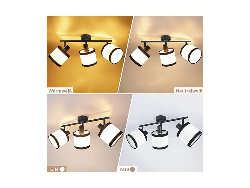 Spot de plafond NETTLIFE noir 3 flammes - Spots de plafond E14 Plafonnier tissu pivotant 350° Lampe de cuisine vintage(sans ampoule)