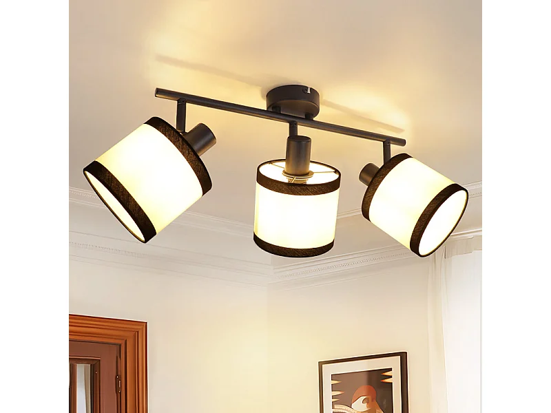 NETTLIFE - Foco de techo negro de 3 luces - E14, lámpara de techo de tela con giro de 350°, lámpara de cocina vintage (sin bombilla)
