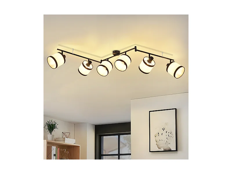 Spot de plafond NETTLIFE 6 flammes noir - Plafonnier E14 rétro en tissu, pivotant à 350°, pour salon, chambre, cuisine, bureau (sans ampoule)