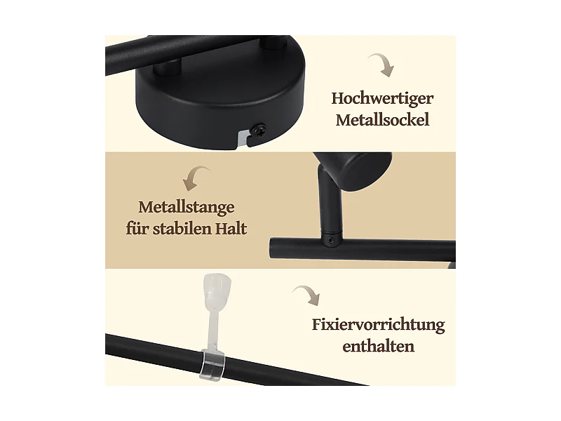 Spot de plafond NETTLIFE 6 flammes noir - Plafonnier E14 rétro en tissu, pivotant à 350°, pour salon, chambre, cuisine, bureau (sans ampoule)