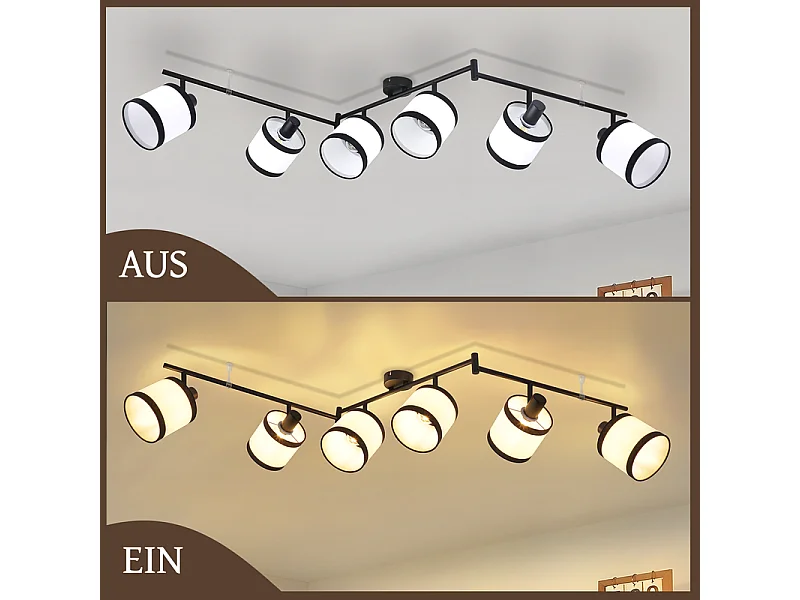 Spot de plafond NETTLIFE 6 flammes noir - Plafonnier E14 rétro en tissu, pivotant à 350°, pour salon, chambre, cuisine, bureau (sans ampoule)