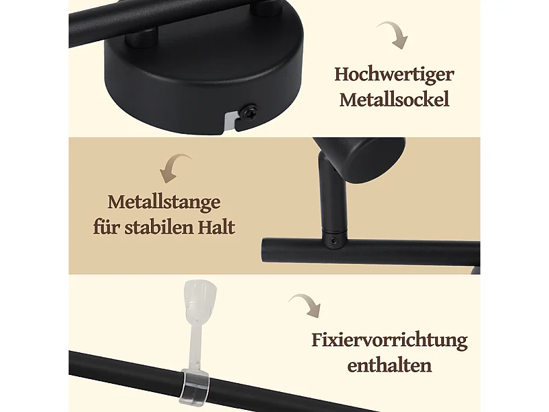 Spot de plafond NETTLIFE 6 flammes noir - Plafonnier E14 rétro en tissu, pivotant à 350°, pour salon, chambre, cuisine, bureau (sans ampoule)