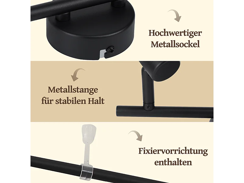 Spot de plafond NETTLIFE 6 flammes noir - Plafonnier E14 rétro en tissu, pivotant à 350°, pour salon, chambre, cuisine, bureau (sans ampoule)