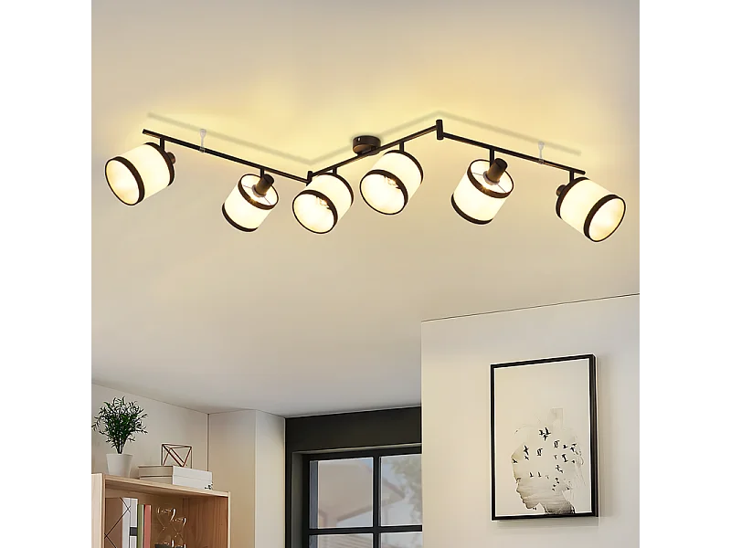 Spot de plafond NETTLIFE 6 flammes noir - Plafonnier E14 rétro en tissu, pivotant à 350°, pour salon, chambre, cuisine, bureau (sans ampoule)