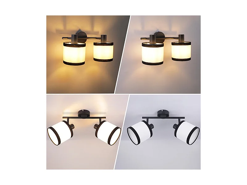 Spot de plafond NETTLIFE noir, lampe de couloir, 2 flammes - Spots de plafond LED E14, plafonnier en tissu, orientable, vintage (sans ampoule)