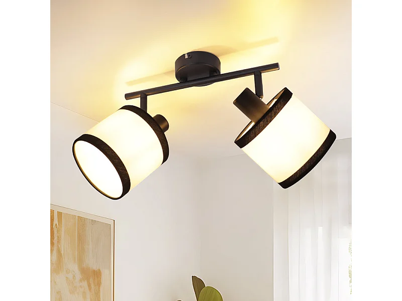 NETTLIFE Zwarte plafondspot, hallamp, 2-vlammig - E14 LED plafondspots, stoffen plafondlamp, verstelbaar, vintage (zonder lamp)