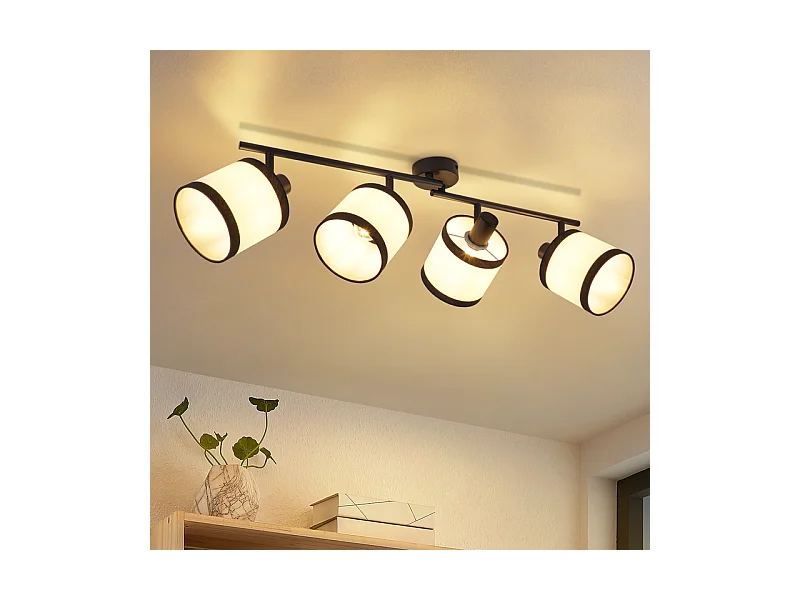 Plafonnier NETTLIFE 4 lampes noir - Spot LED E14 vintage en tissu, pivotant à 350°, pour chambre, salon, cuisine, bureau, couloir (sans ampoule)