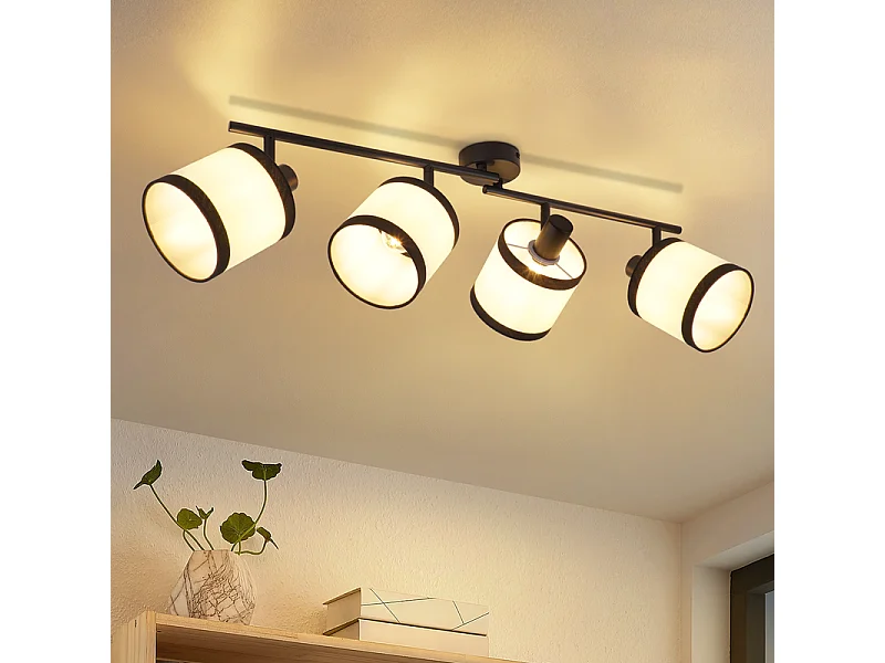 Plafonnier NETTLIFE 4 lampes noir - Spot LED E14 vintage en tissu, pivotant à 350°, pour chambre, salon, cuisine, bureau, couloir (sans ampoule)