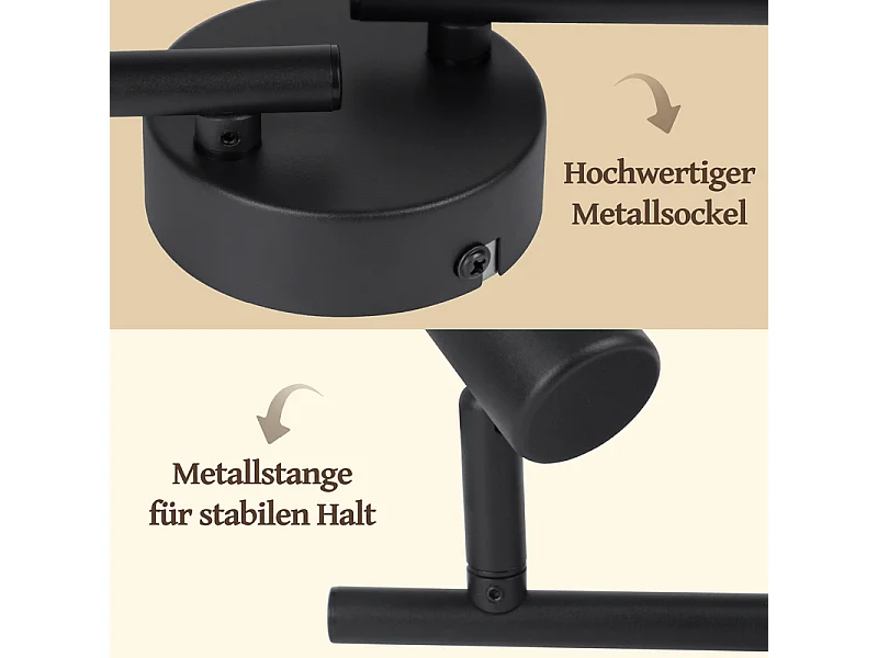 Plafonnier NETTLIFE 4 lampes noir - Spot LED E14 vintage en tissu, pivotant à 350°, pour chambre, salon, cuisine, bureau, couloir (sans ampoule)