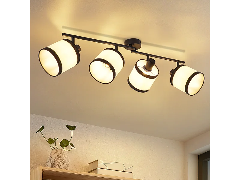 Plafonnier NETTLIFE 4 lampes noir - Spot LED E14 vintage en tissu, pivotant à 350°, pour chambre, salon, cuisine, bureau, couloir (sans ampoule)