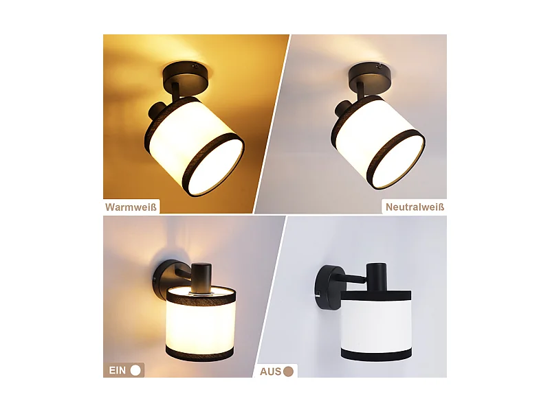 Spot de plafond NETTLIFE 1 flamme, lampe de couloir noire - Plafonnier en tissu E14, orientable, vintage, rétro(sans ampoule)