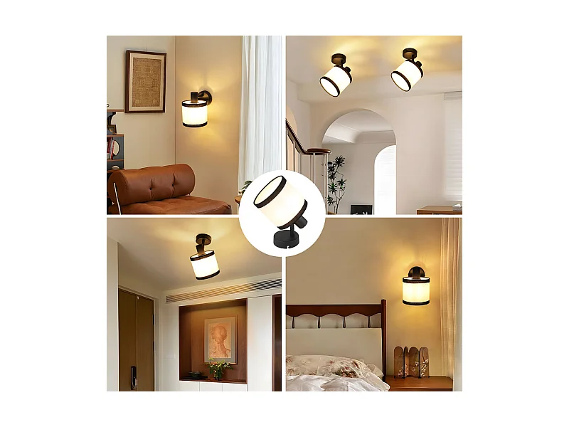 Spot de plafond NETTLIFE 1 flamme, lampe de couloir noire - Plafonnier en tissu E14, orientable, vintage, rétro(sans ampoule)