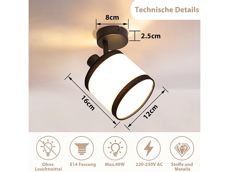 Spot de plafond NETTLIFE 1 flamme, lampe de couloir noire - Plafonnier en tissu E14, orientable, vintage, rétro(sans ampoule)